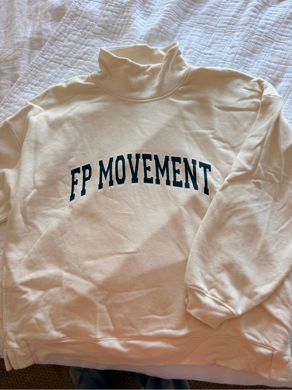 FP Movement by Free People Cream Turtleneck Sweatshirt with Dark Teal Logo